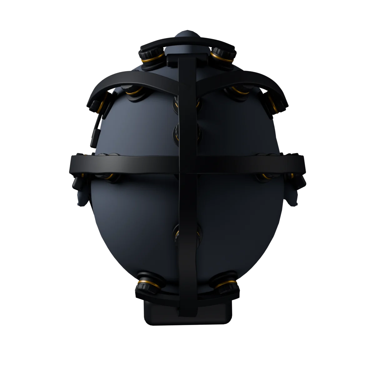 Rigid EEG headset concept, 16-channel, top-down view