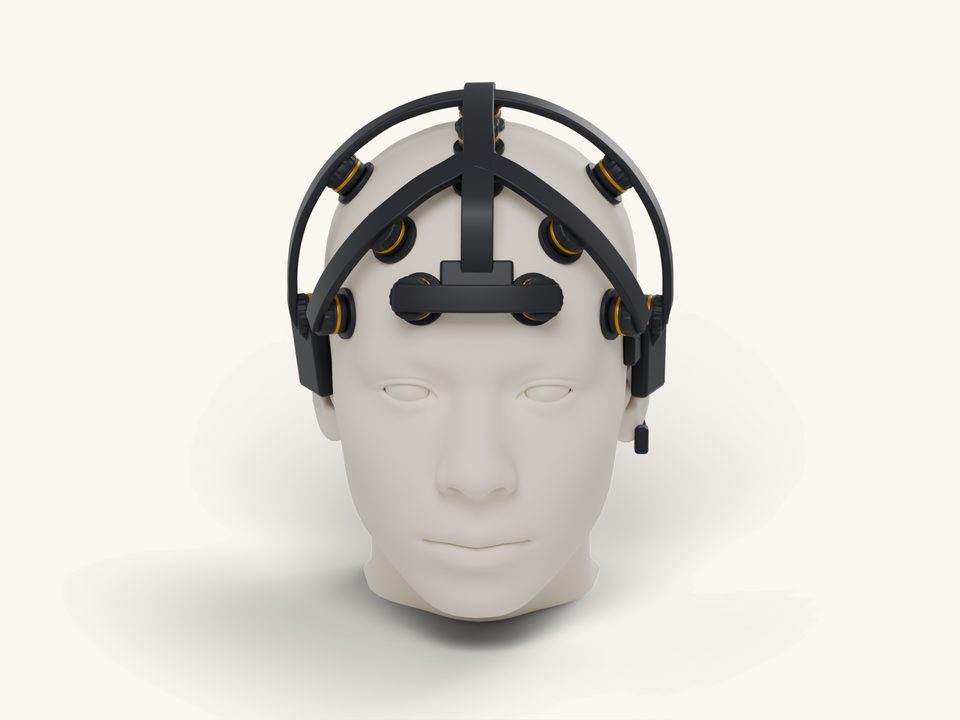 A concept EEG headset on a head
